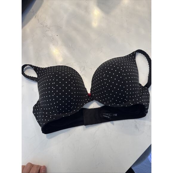 Torrid Plunge Push Up Bra Size 40DD Black White Polka Dot Bow Retro Underwire - Picture 9 of 9
